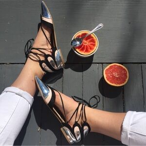 Zara Silver Pointed Laceup Flats